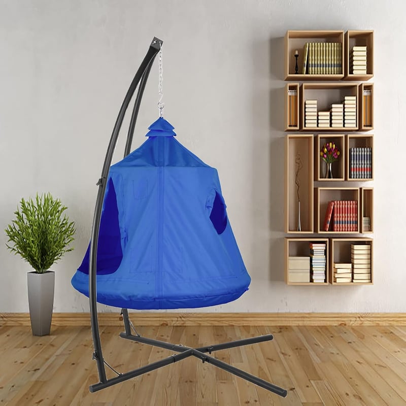 X-Shaped Hanging Tree Tent with Swing Chair - Indoor/Outdoor Patio Seat (Blue)