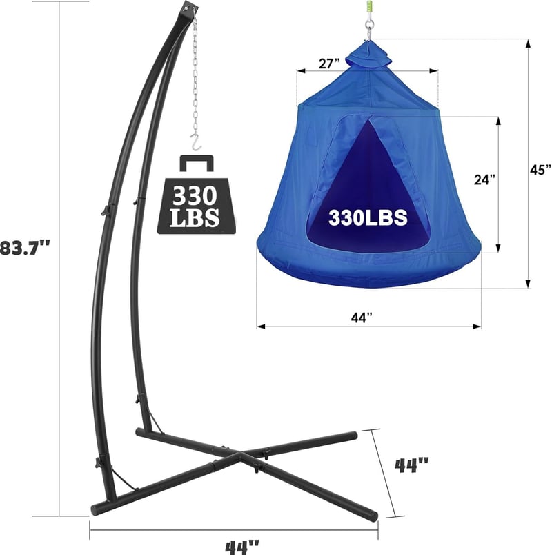 X-Shaped Hanging Tree Tent with Swing Chair - Indoor/Outdoor Patio Seat (Blue)