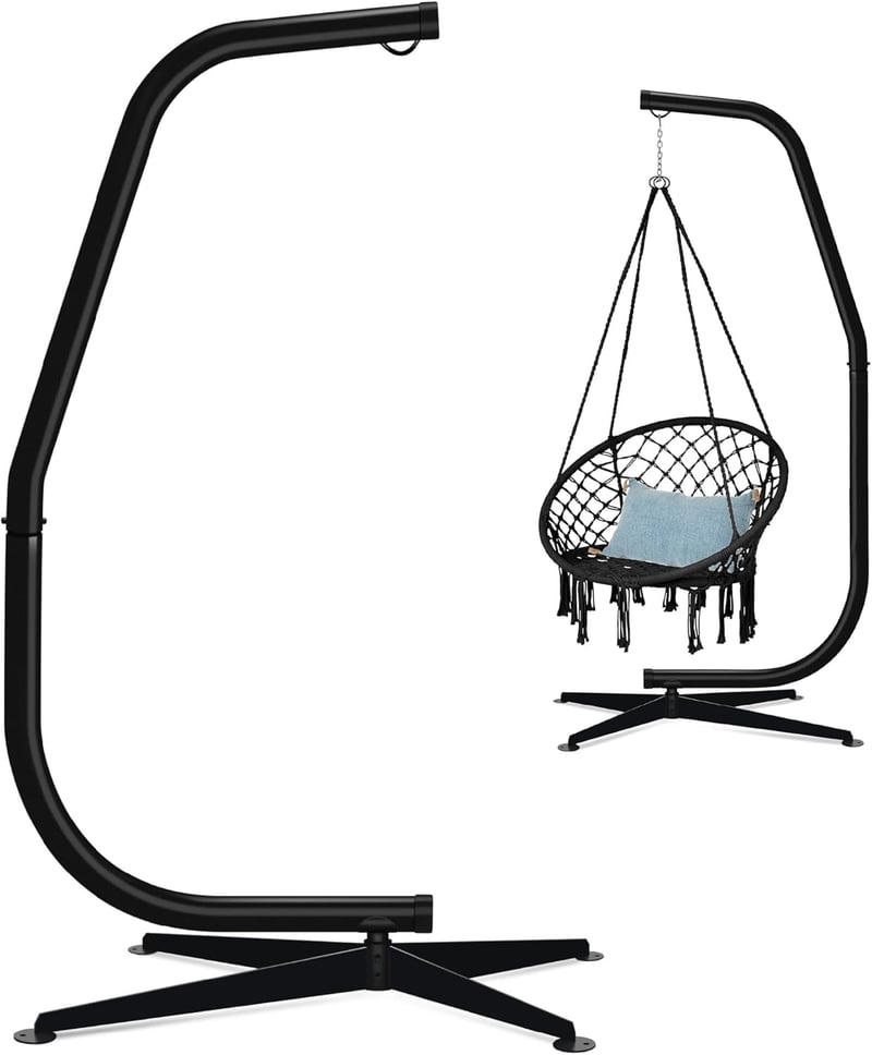Metal Hanging Hammock C-Stand - Weather-Resistant, Black