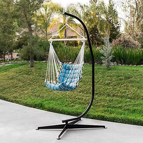 Metal Hanging Hammock C-Stand - Weather-Resistant, Black