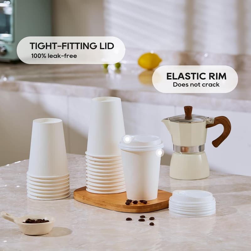 Disposable 12 oz Paper Coffee Cups - 100 Pack with Lids for Hot/Cold Beverages