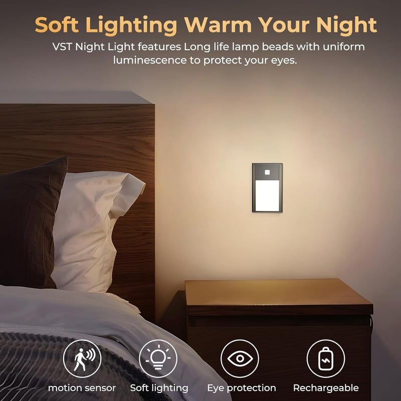 Rechargeable LED Motion Sensor Night Light - 6 Pack, Black