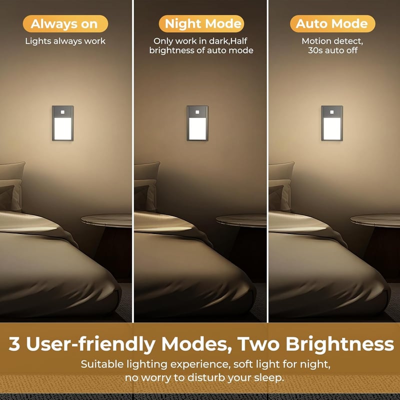 Rechargeable LED Motion Sensor Night Light - 6 Pack, Black