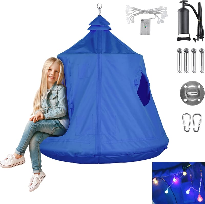 Kids' Hanging Tree Tent with Rainbow Lights & Inflatable Base