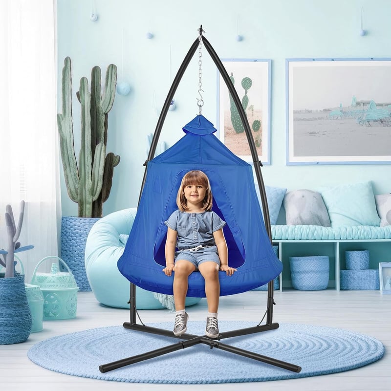 Indoor/Outdoor Hammock Chair with Adjustable Metal Stand (Blue)