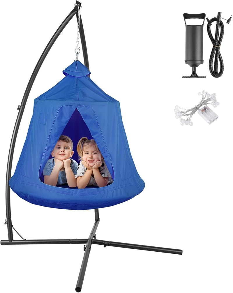 Indoor/Outdoor Hammock Chair with Adjustable Metal Stand (Blue)