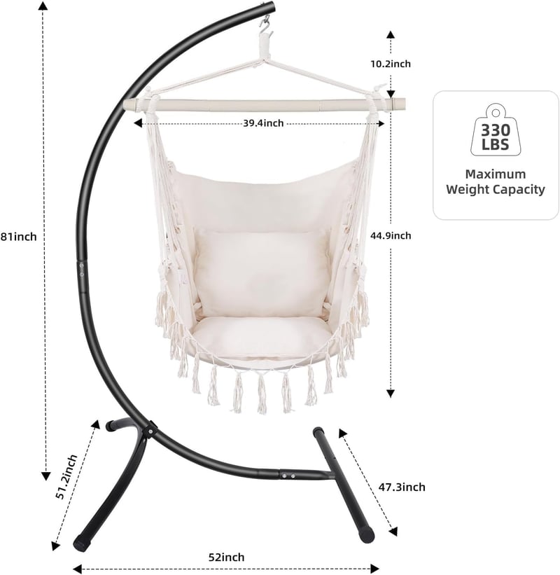 Hammock Chair Stand for Indoor/Outdoor Swing Chairs, 330 lbs Capacity