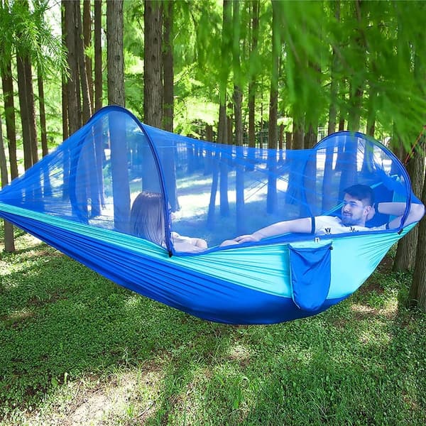 Outdoor Portable Camping Hammock with Mosquito Net - Blue