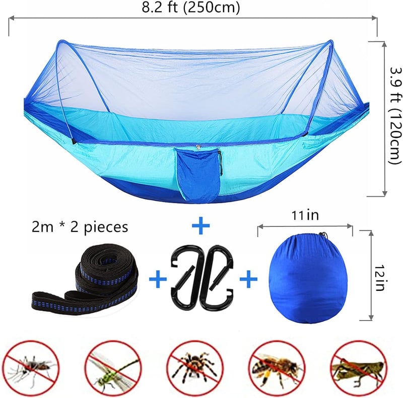 Outdoor Portable Camping Hammock with Mosquito Net - Blue