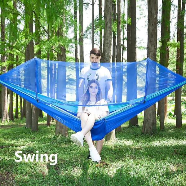 Outdoor Portable Camping Hammock with Mosquito Net - Blue