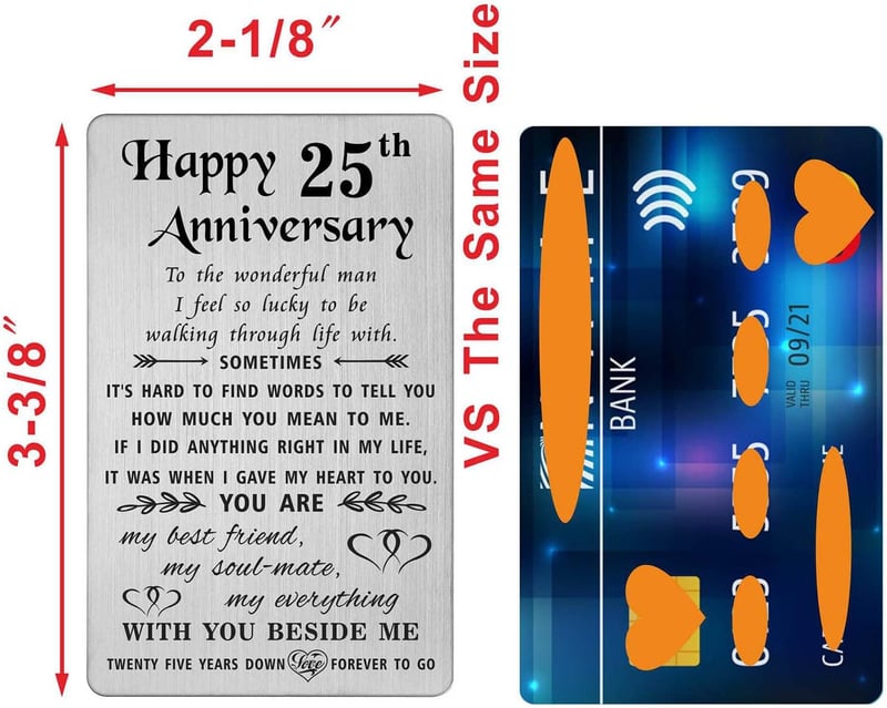 25th Anniversary Engraved Metal Wallet Insert for Him