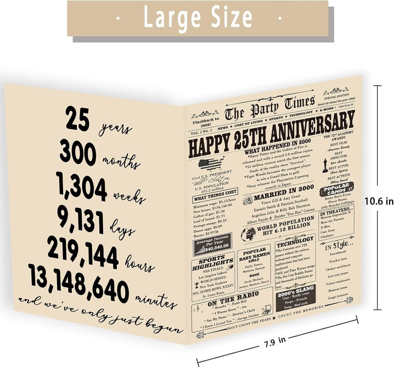 25th Anniversary Card for Couples - Retro Silver Design