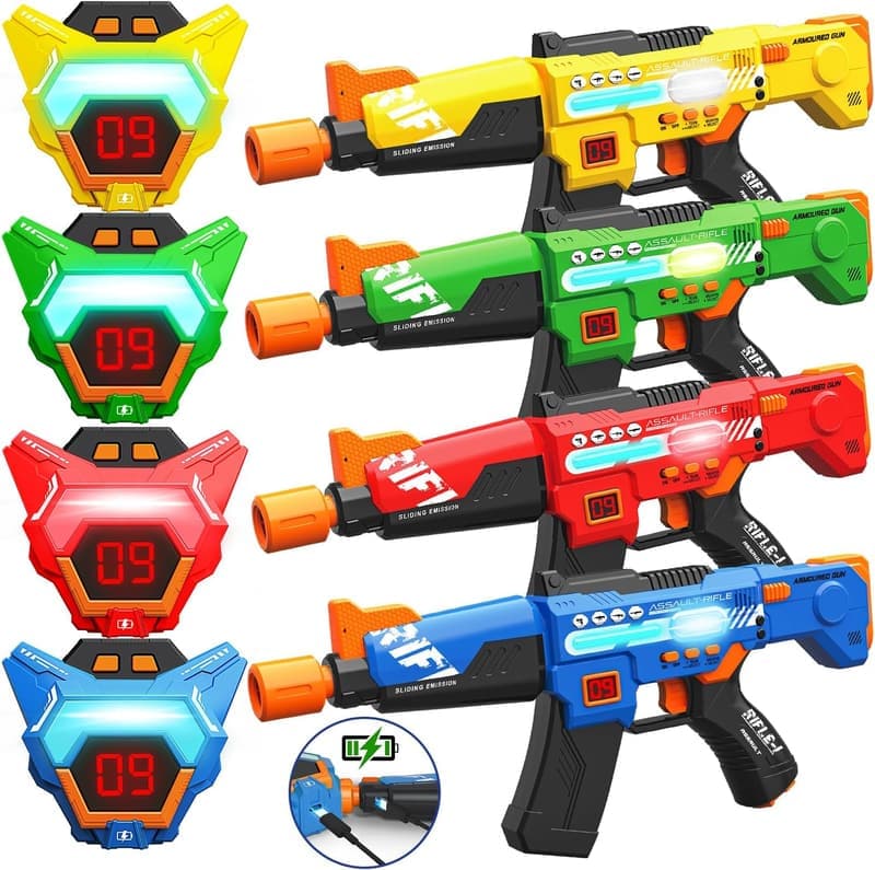 Rechargeable Laser Tag Set with LED Vests for Kids