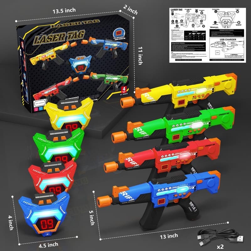 Rechargeable Laser Tag Set with LED Vests for Kids