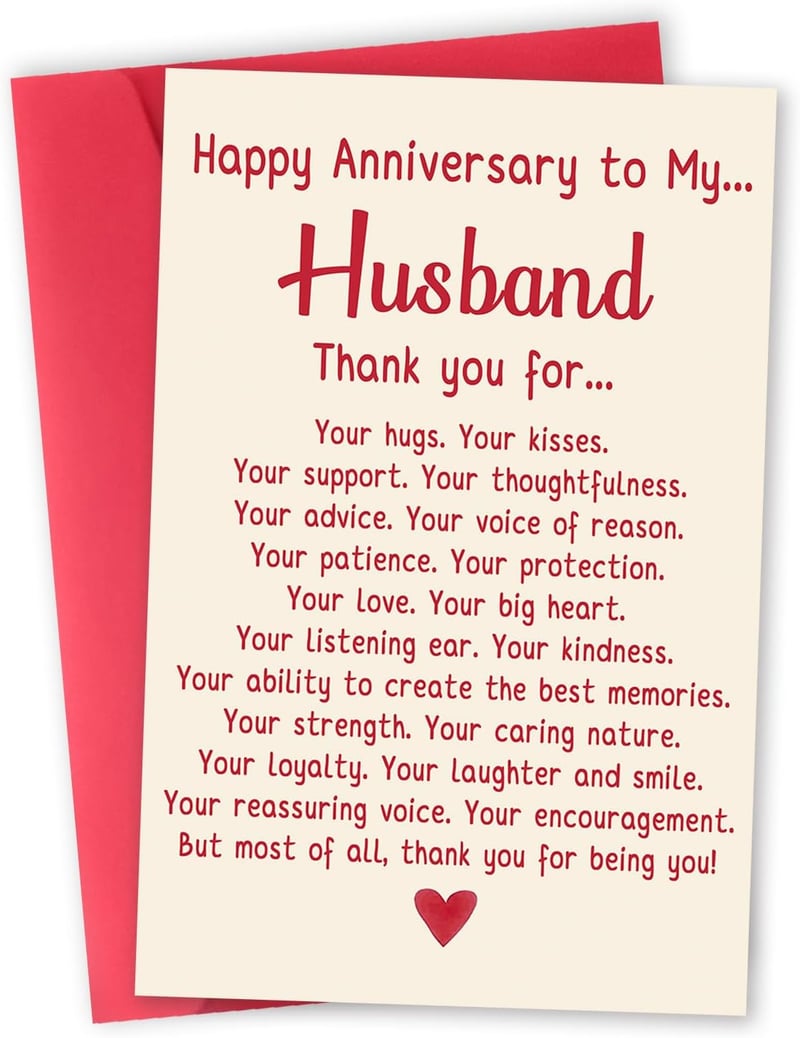 Romantic Anniversary Card for Husband - Sweet Gift from Wife