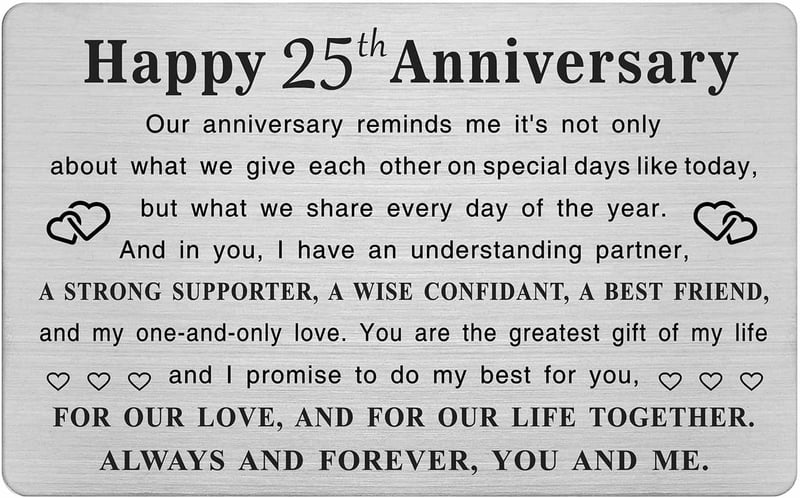 25th Anniversary Metal Engraved Card for Couples