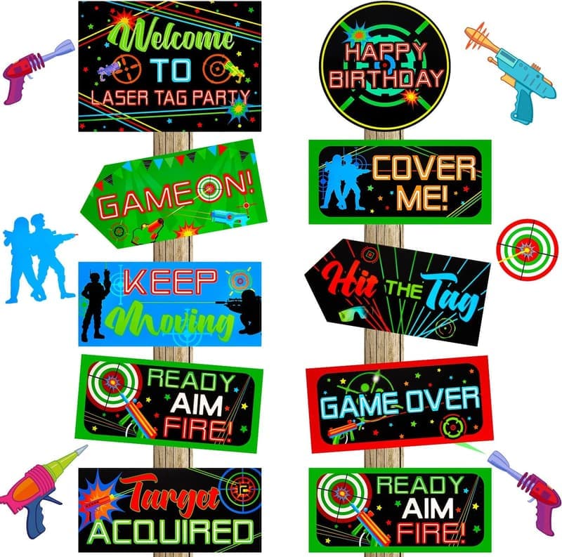 Laser Tag Birthday Party Decorations - 20 Laminated Signs