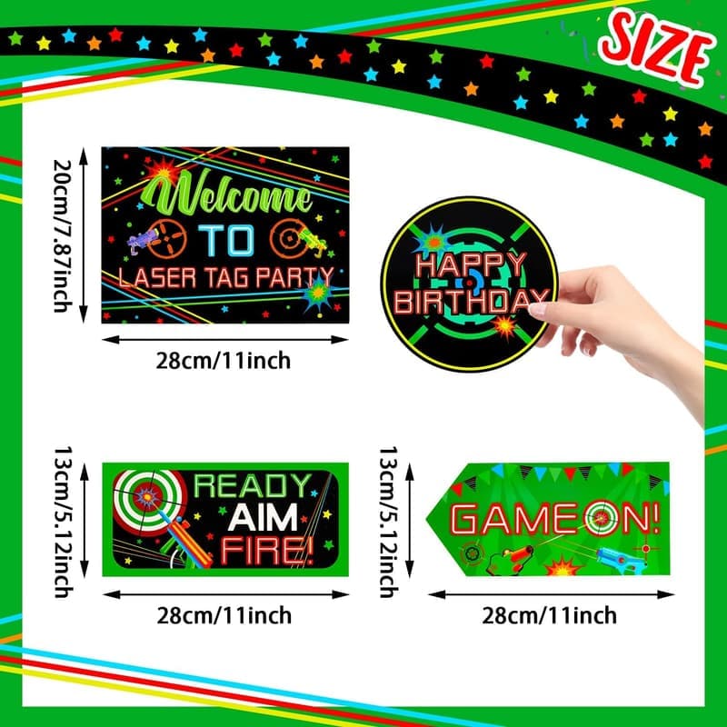 Laser Tag Birthday Party Decorations - 20 Laminated Signs