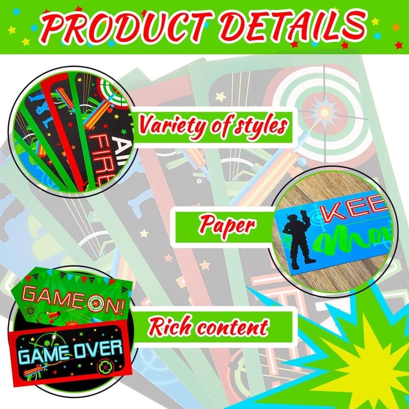 Laser Tag Birthday Party Decorations - 20 Laminated Signs