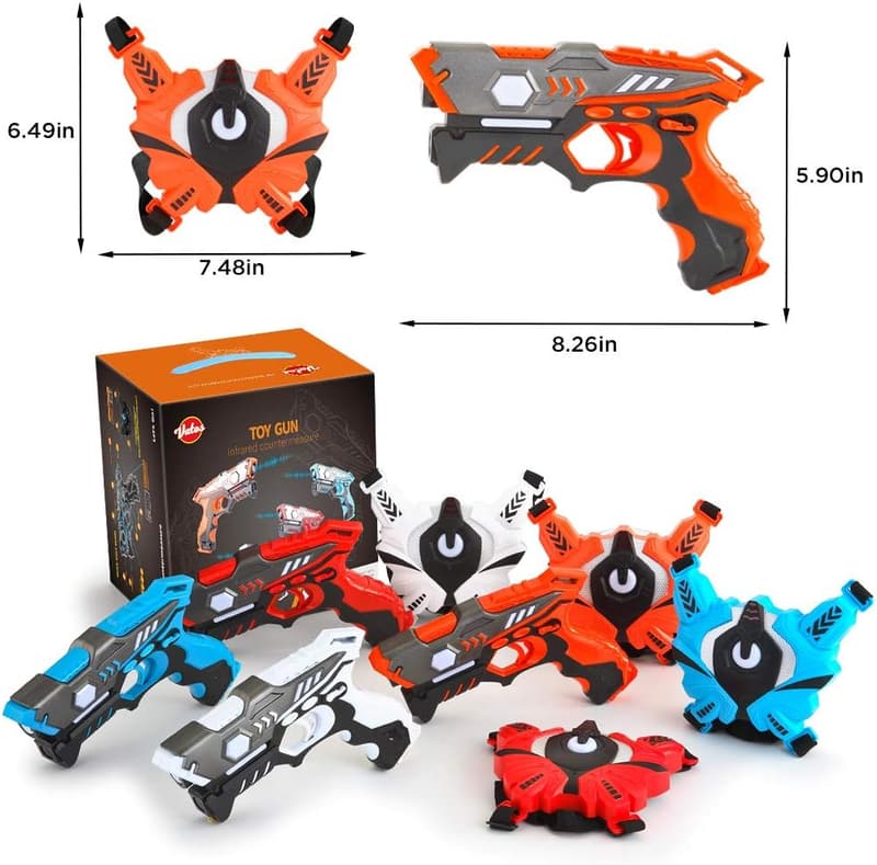 Laser Tag Set for Kids & Adults - 4 Infrared Blasters with Vests