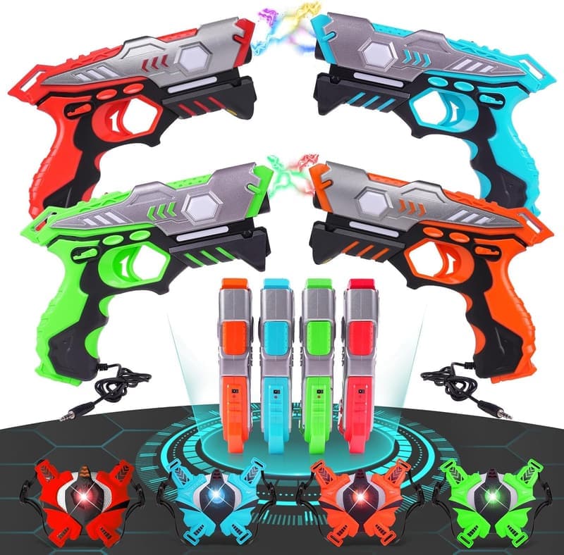 Laser Tag Set for Kids - 4 Rechargeable Guns & Vests