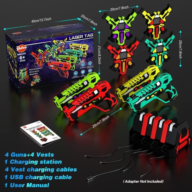 Laser Tag Gun Set - 4 Infrared Guns & Vests for Kids 6-12