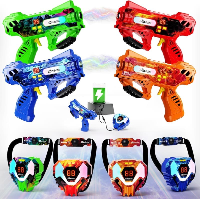 Laser Tag Set for Kids & Adults - 4 Rechargeable Guns with Vests