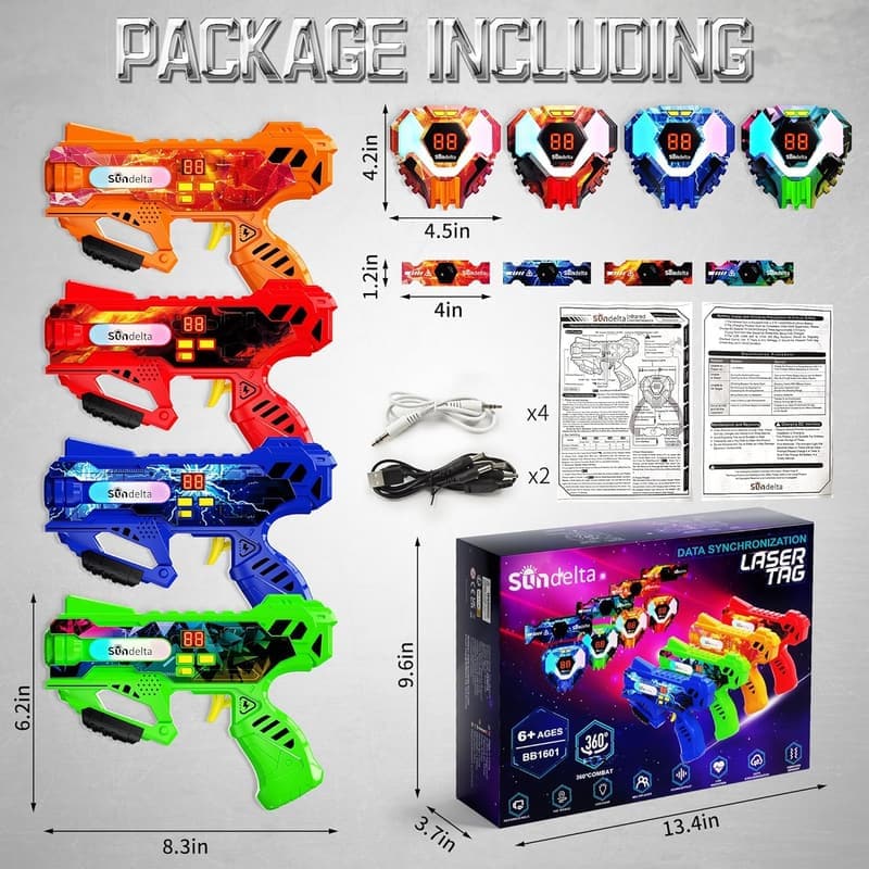 Laser Tag Set for Kids & Adults - 4 Rechargeable Guns with Vests