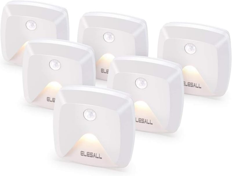 Warm White LED Motion Sensor Stick-On Lights, 6-Pack