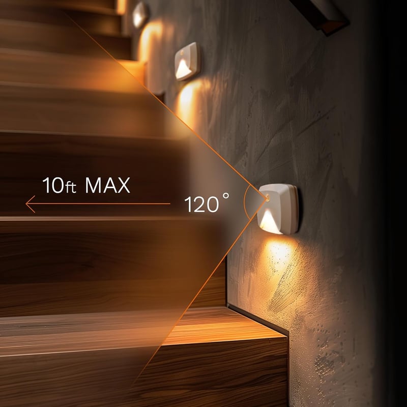 Warm White LED Motion Sensor Stick-On Lights, 6-Pack