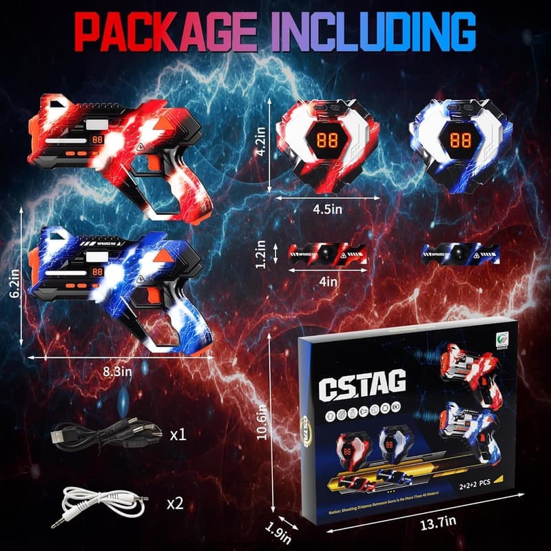 Rechargeable Laser Tag Guns with Sensors - Set of 2 for Ages 8+