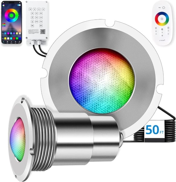 1.5-Inch RGBW Inground Pool Light with Remote & APP Control