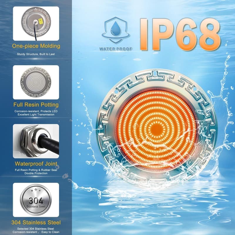 10-Inch RGBW LED Underwater Pool Light, IP68 Waterproof, 12V 60W