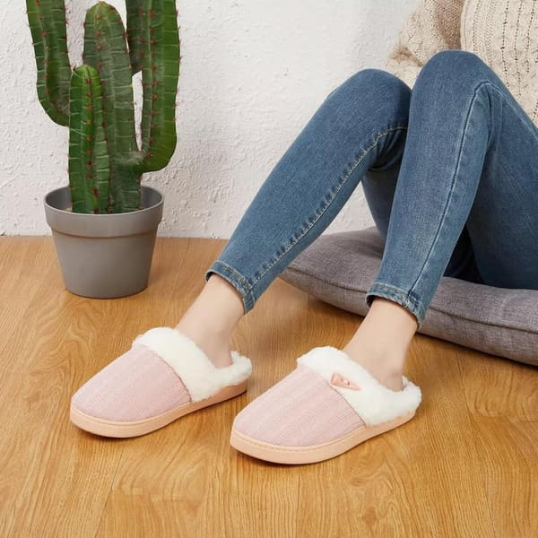 Women's Fuzzy Memory Foam Slippers with Faux Fur Lining