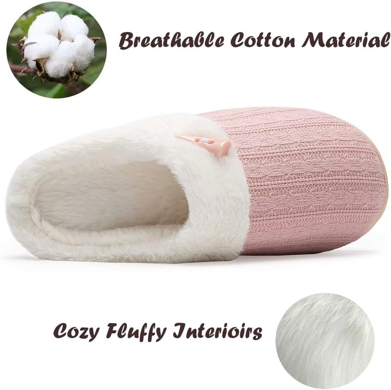 Women's Fuzzy Memory Foam Slippers with Faux Fur Lining