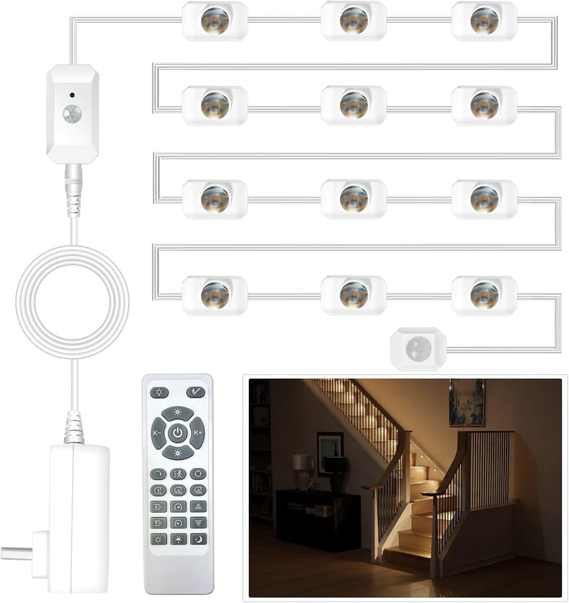 Dimmable Motion Sensor LED Stair Lights for Indoor Use (20 Stairs)