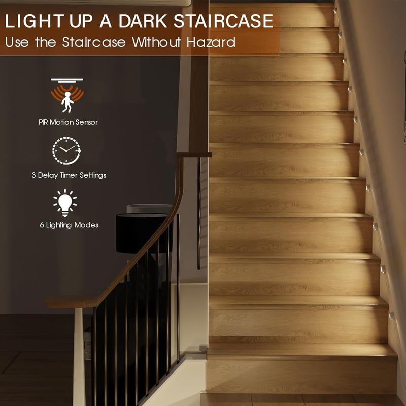 Dimmable Motion Sensor LED Stair Lights for Indoor Use (20 Stairs)