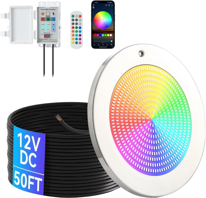 LED Pool Lights with Remote Control & App - 54W, Waterproof