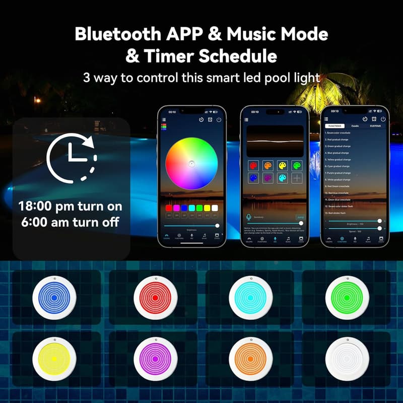 LED Pool Lights with Remote Control & App - 54W, Waterproof