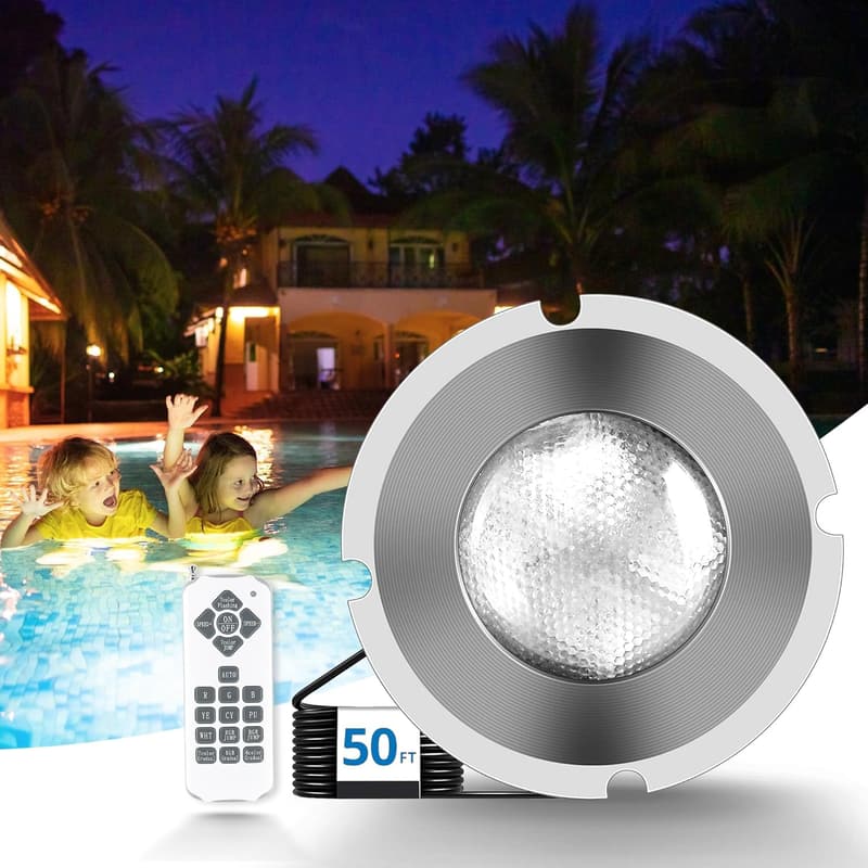 LED Pool Light for Inground Pools - IP68 Waterproof, Remote Control