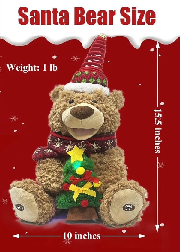 Singing Teddy Bear Plush Toy - Christmas & Birthday Gift for Kids
