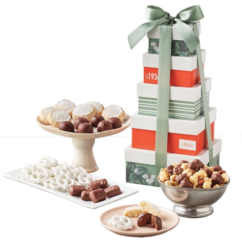 Holiday Gift Tower with Chocolate Truffles and Popcorn