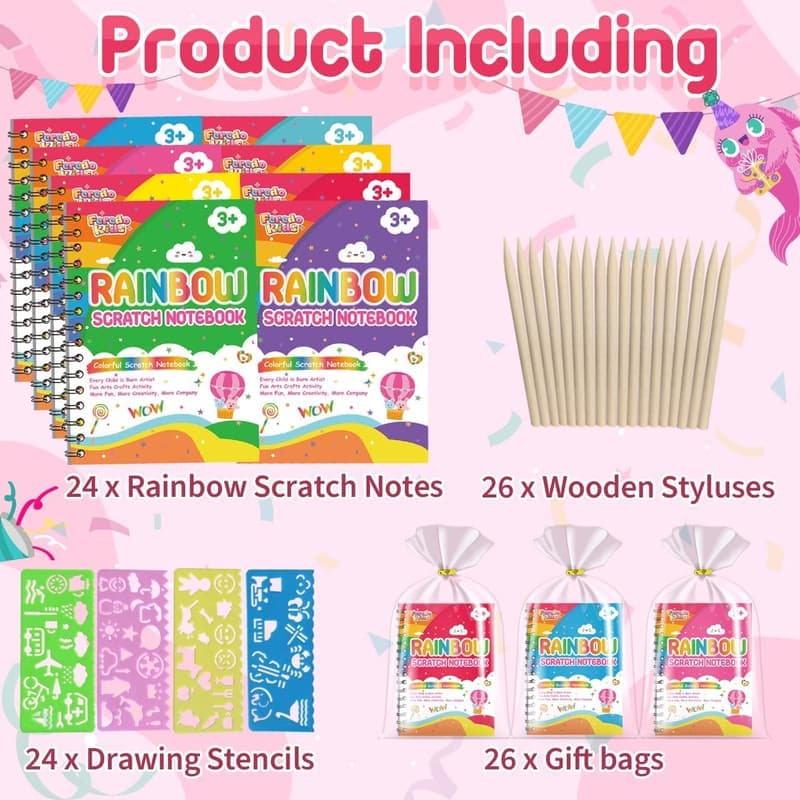 Rainbow Scratch Notebooks - 24 Pack Kids' Party Favors