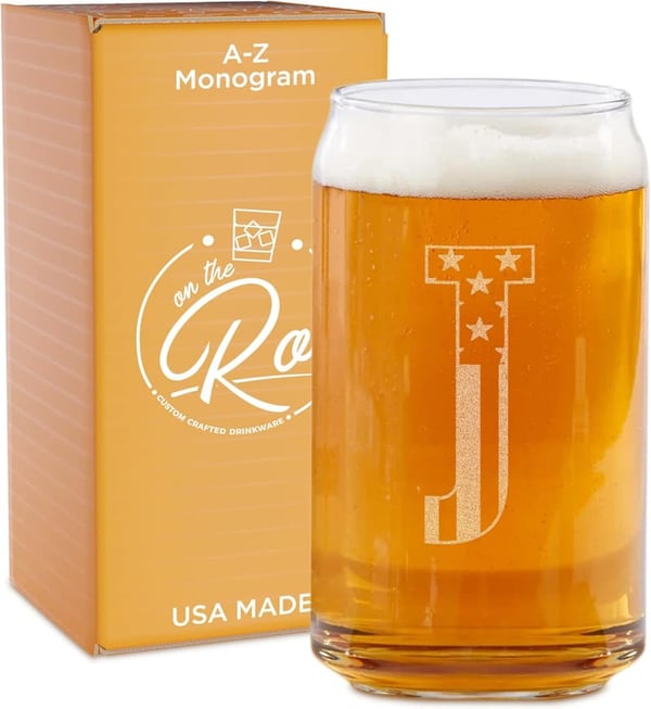 Personalized 16 oz Monogram Beer Glass for Men
