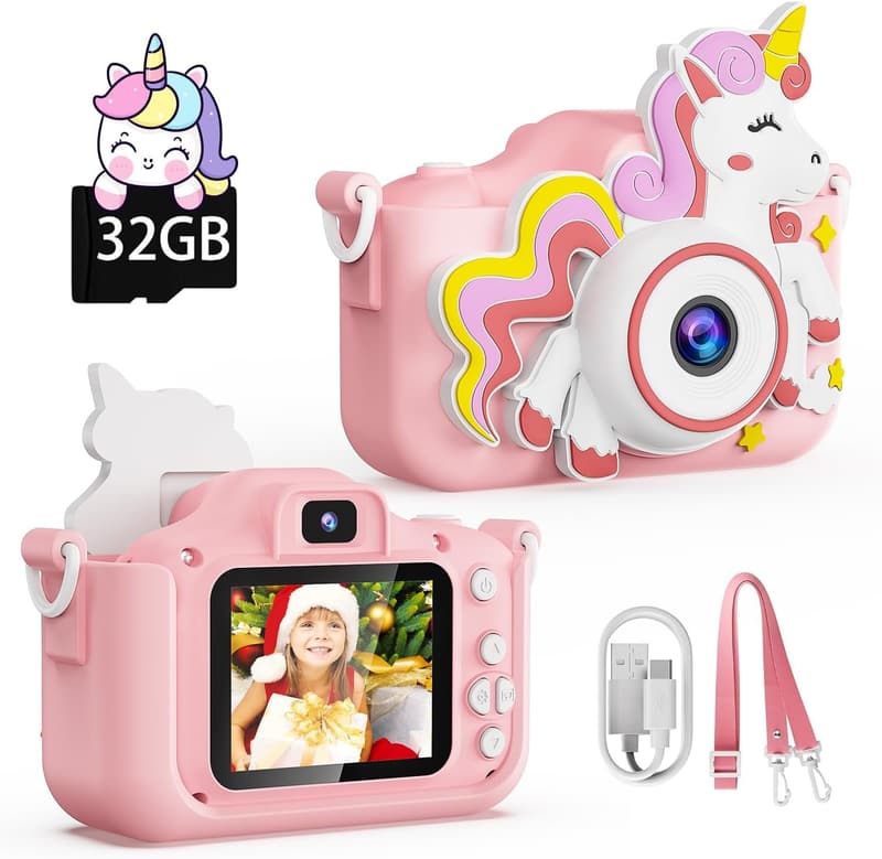 Unicorn Toddler Camera with 1080P HD - Gifts for Girls 3-8
