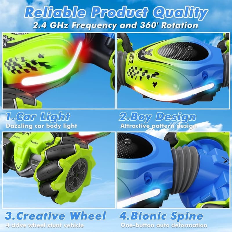 Gesture Sensing 4WD Stunt RC Car for Kids, Lights & Music