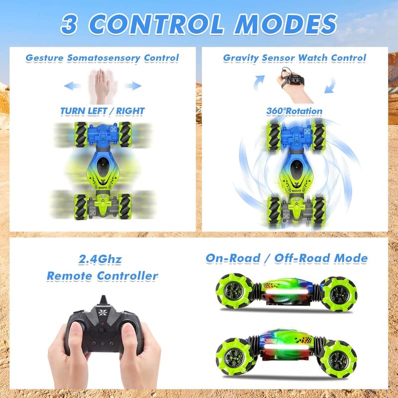 Gesture Sensing 4WD Stunt RC Car for Kids, Lights & Music