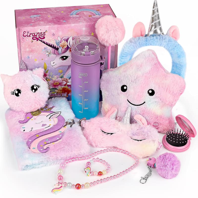 Unicorn Gift Set for Girls - Light Up Pillow, Diary, Bottle & More