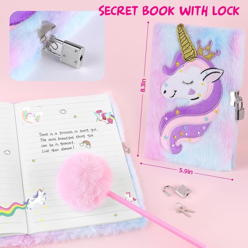Unicorn Gift Set for Girls - Light Up Pillow, Diary, Bottle & More