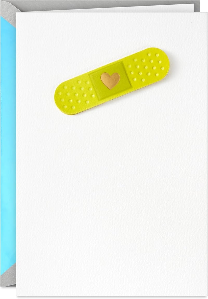 Get Well Soon Sympathy Card with Heart Bandage Design